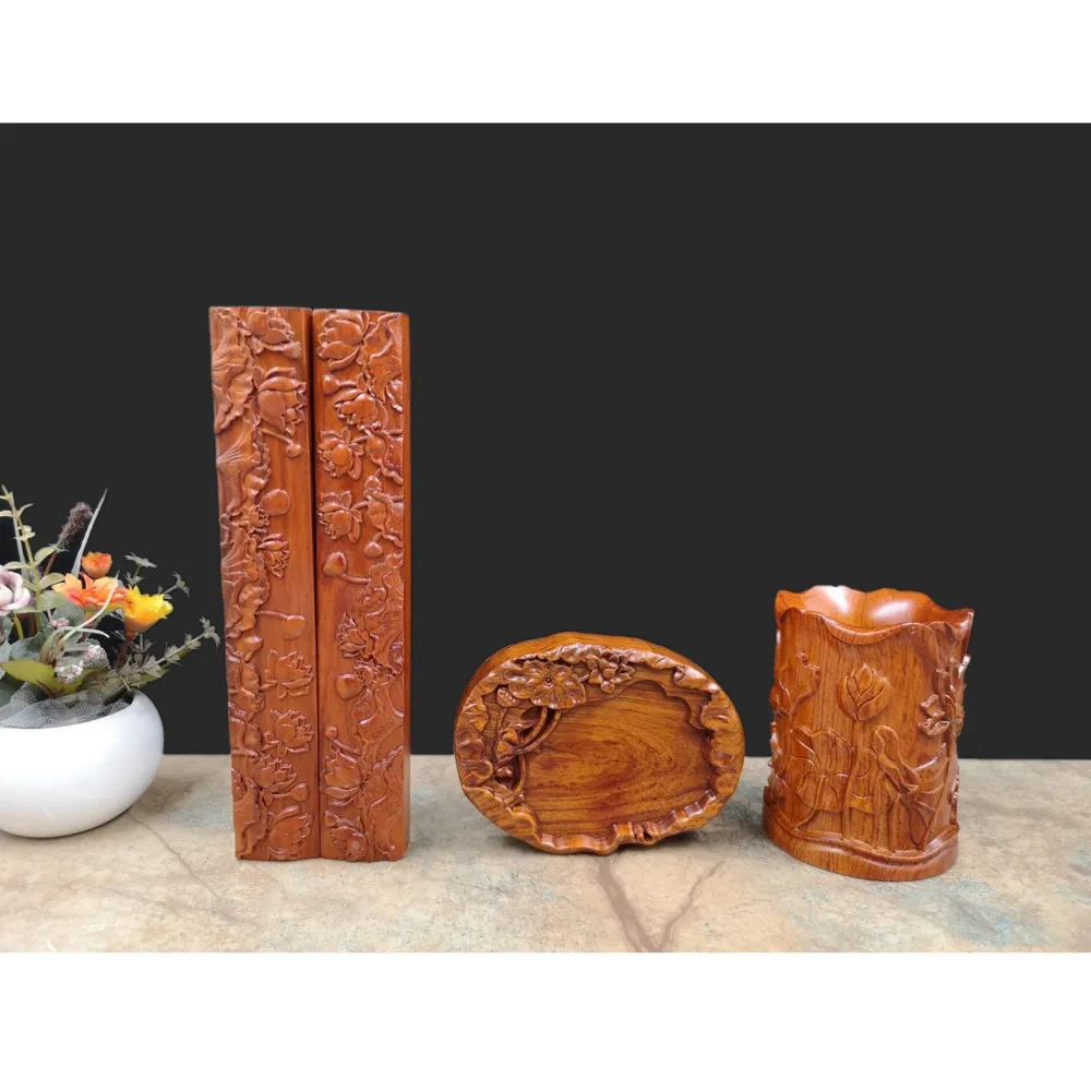 

Black sandalwood lotus four treasures of study gift box with solid wood gifts pear wood home furnishings