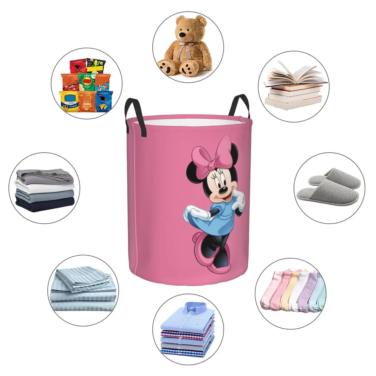 Custom Cartoon Mickey Mouse Minnie Laundry Basket Collapsible Disney Clothing Hamper Toys Organizer Storage Bins