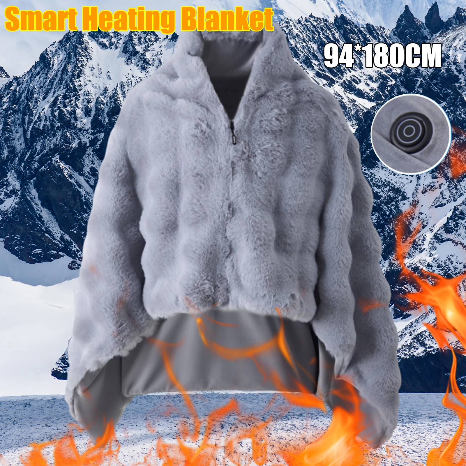 

94*180CM Gray Smart Heating Blanket USB Charging Heated Shawl Wraps Double-Sided Electric Thermal Blanket for Indoor Outdoor