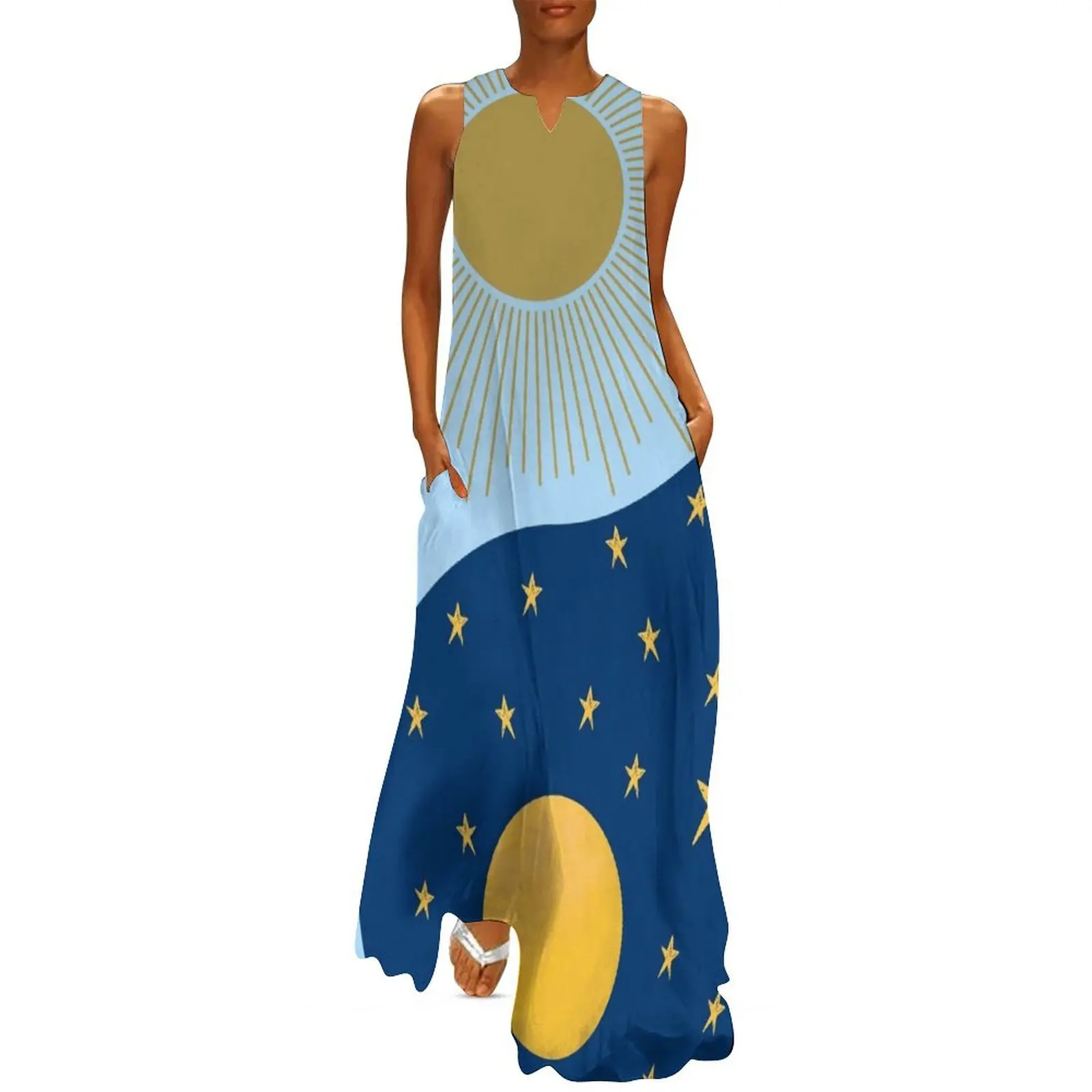 Equinox Sun Moon Yin and Yang Symbol Long Dress womens dress Clothing