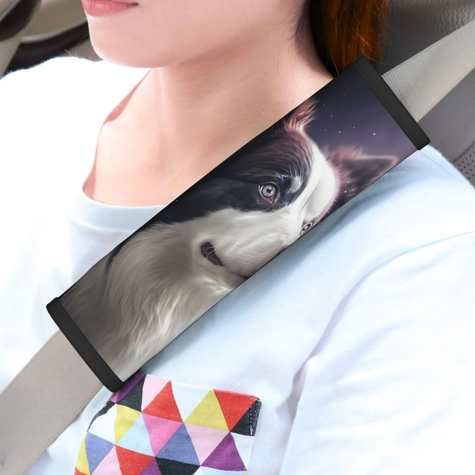 1pc Car Seat Belt Cover, Border Collie Dog Car Seatbelt Cover, Comfortable And Breathable, Soft Safety Seatbelt Shoulder Pad Sho