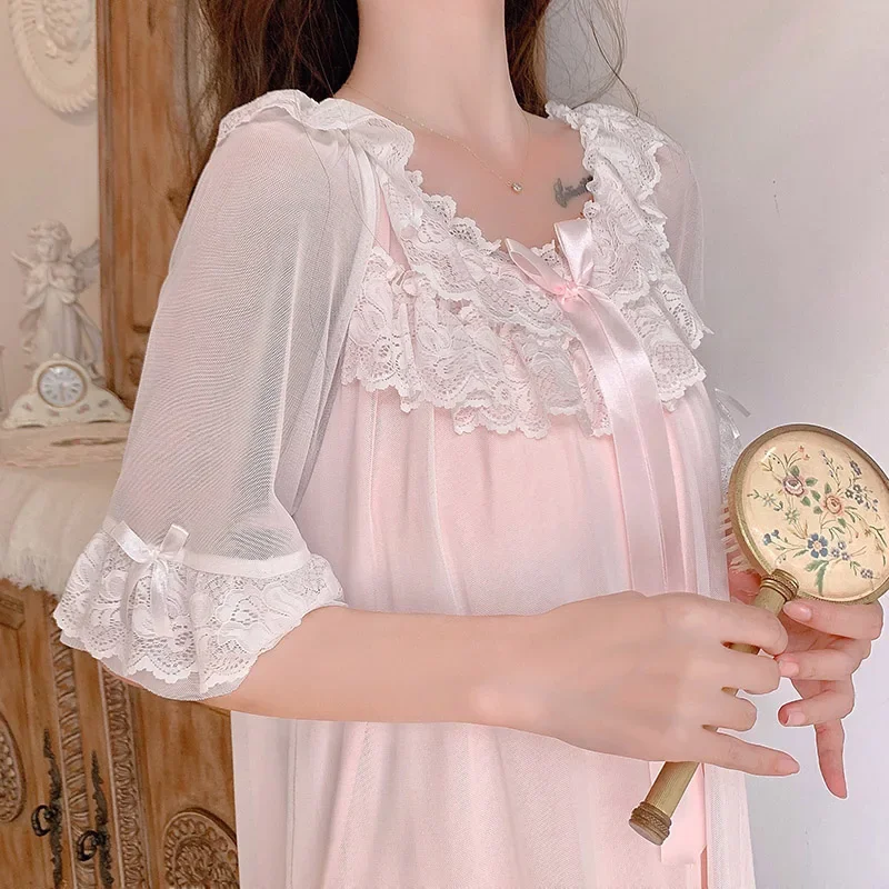 Woman Robe Nightgown  Long Sleepwear Vintage Elegant Homewear Ladies Long Dress Full Length Nighties