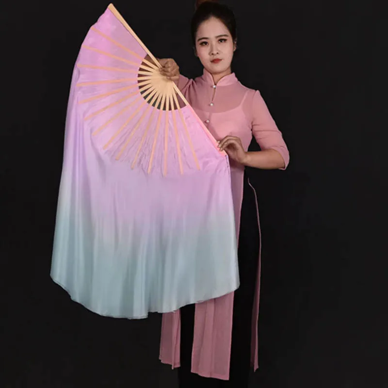 Belly Dance Fan Veil Real Silk Two Layers Bamboo Short Fan Magic Dream Color Light Weight Gradient for Chinese Folk Dance New