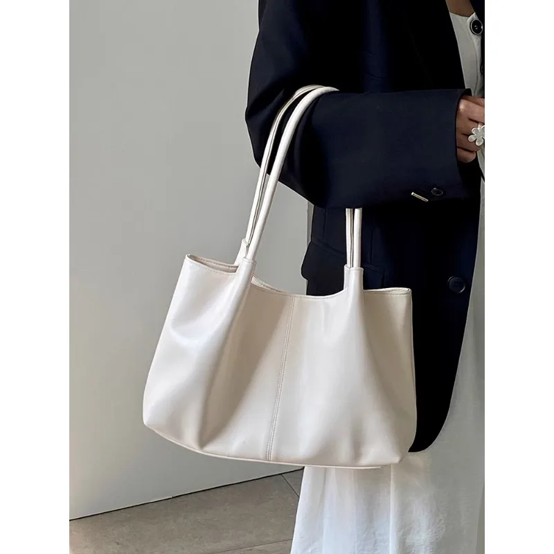 New women\'s high quality white shoulder bag summer simple large capacity can put A4 paper tote bag for commuting class handbag