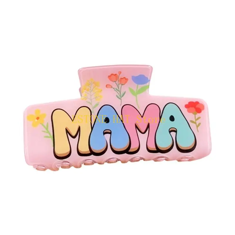 49MF Hair Claw Clip for Moms With Spring Teeth and Letter Front Styling