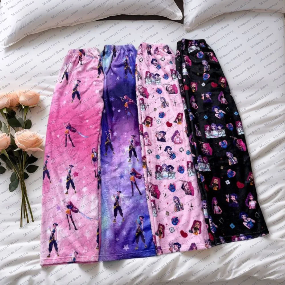 سراويل السيدات الفانيلا الكرتون بيجامة السراويل للنساء الخريف الشتاء الكرتون لطيف مطبوعة مستقيم الساق بناطيل كاجوال العصرية #1