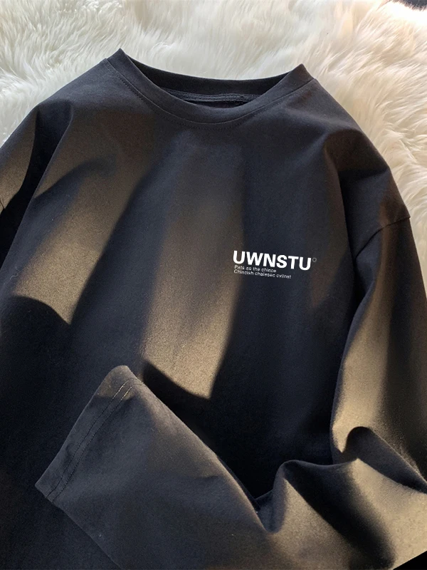 

Футболка из 100% чистого хлопка, американская, с длинными рукавами, мужская, больших размеров, повседневная, осенняя, модная, универсальная, свободного кроя, с круглым вырезом.