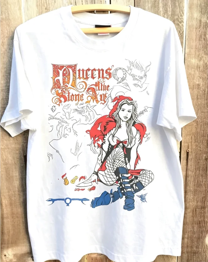 2026 Queens of the Stone Age T-Shirt Unisex Short Sleeve Tee Vintage Red Hood Girl Graphic Rock Band Retro Distressed Streetwear