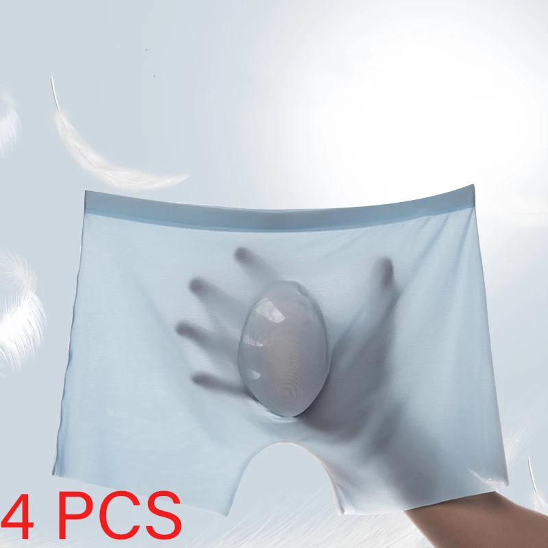 

4 Pcs/Lot Summer Men Panties Underpants Ice Silk Seamless Underwear Sexy Lingerie Shorts Ultra-thin Breathable Boxers Briefs