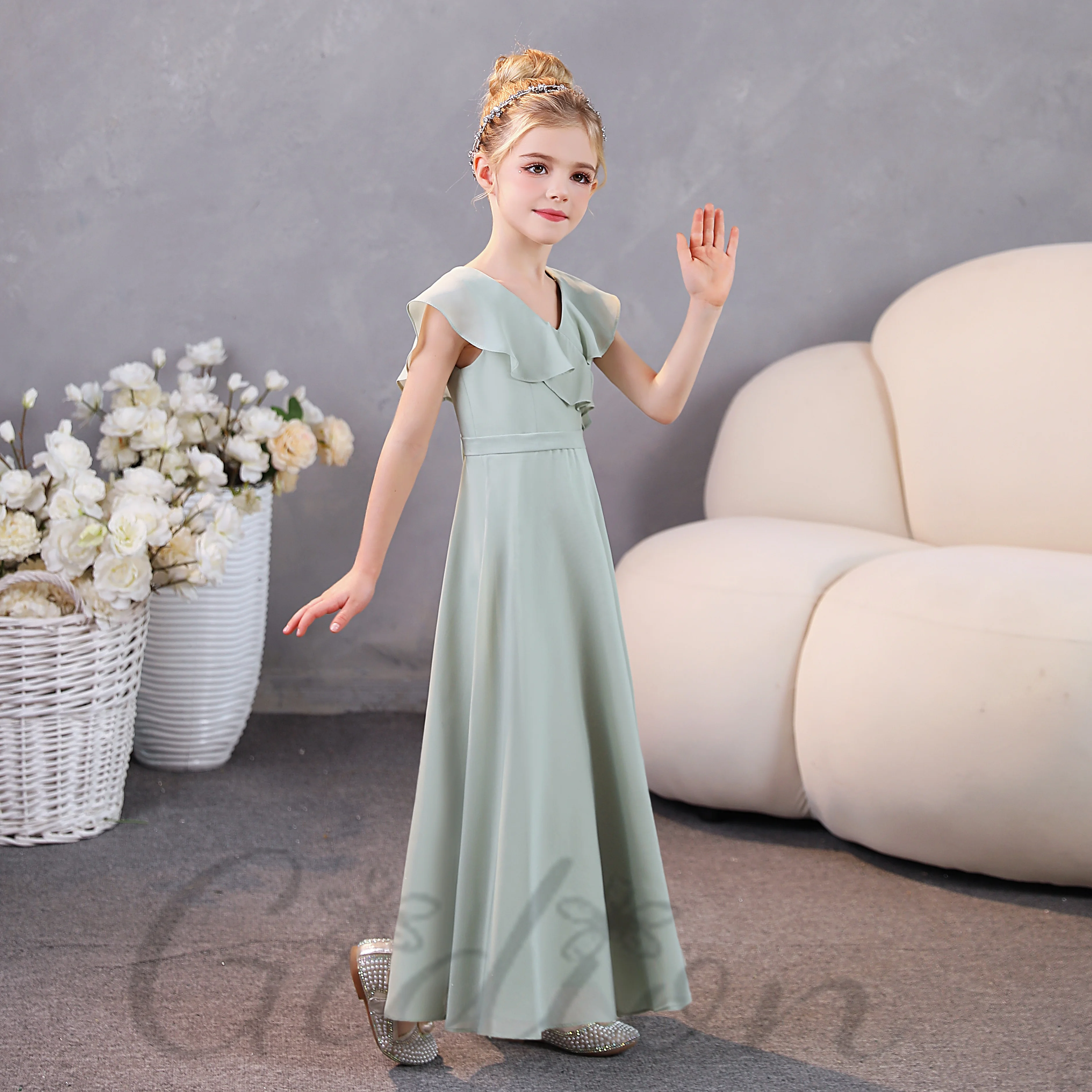 Open-Back Chiffon Junior Brautjungfer Kleid für Kinder Hochzeit Fest Feier Abschluss ball Nacht Bankett Event Ball Abendkleid Abschluss ball