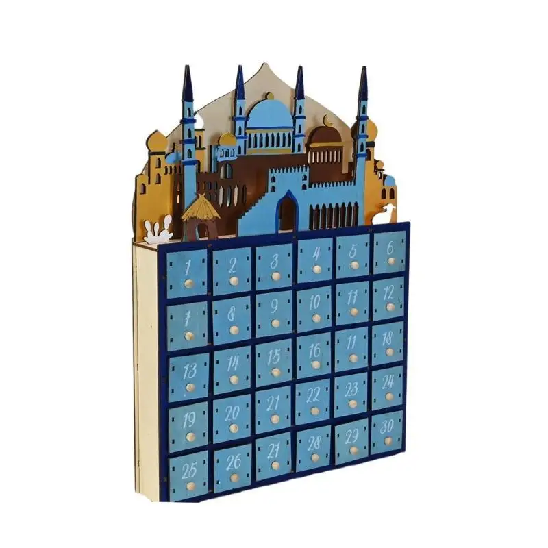Eid Ramadans Countdown Calendar with LED Light and 30 Drawers for Muslims Festivals Party Table Decorations