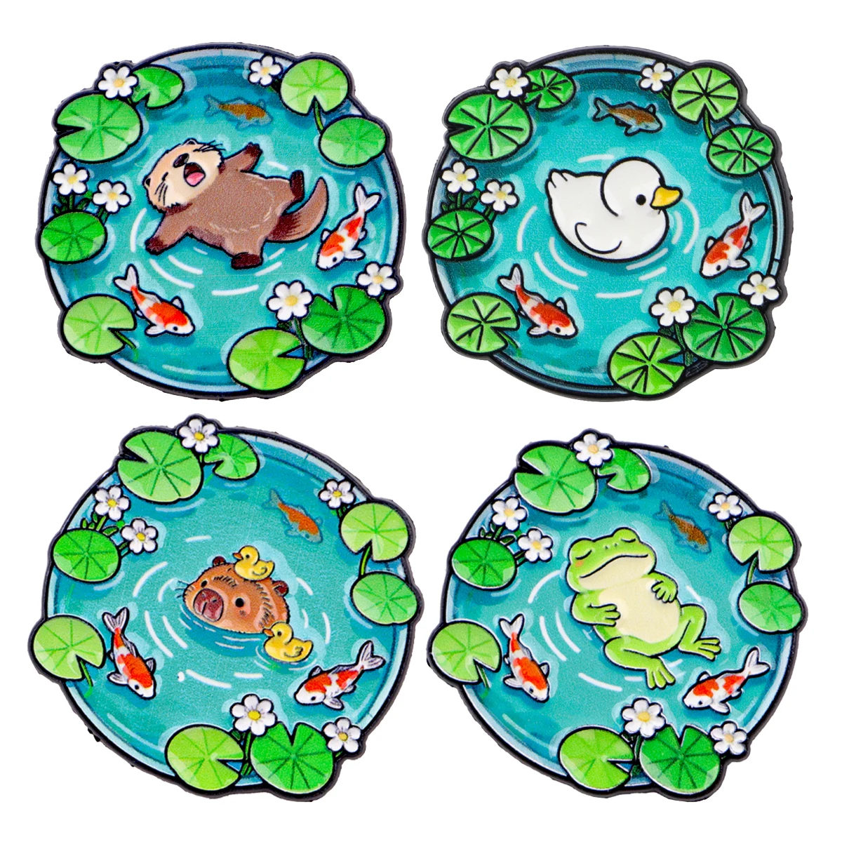

4pcs/set Pond Animals Enamel Pin Lotus Leaf Brooches For Lapel Pins Badge on Backpack Clothing Accessories Fashion Jewelry Gifts