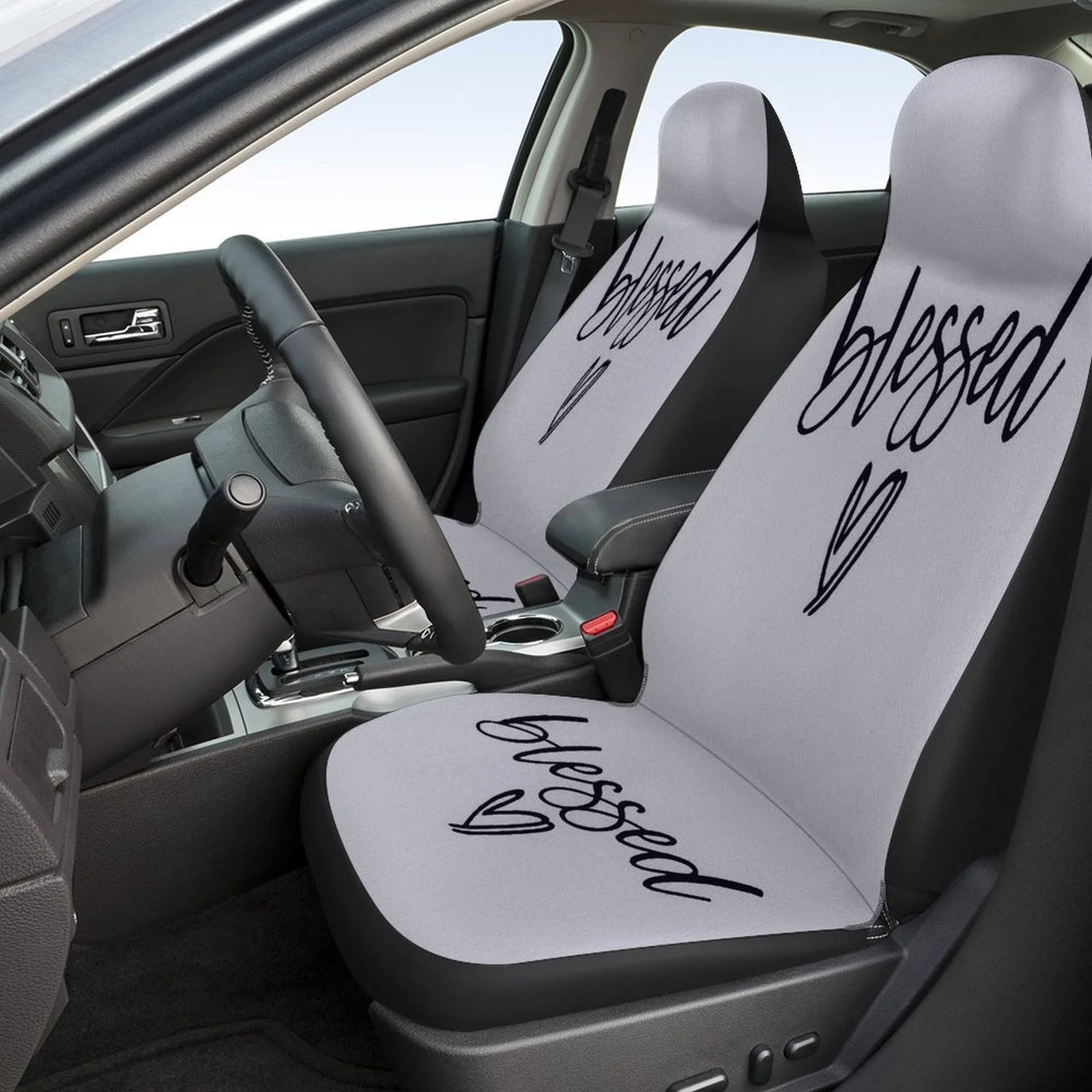 Blessed Heart Designed Car Seat Cover Set For Most Cars, Trendy Novelty High-quality Car Seat Protector Covers Full Set, Univers