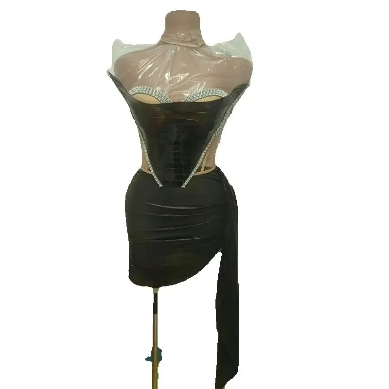 ブルーブラックレーザーパーティー衣装グループジャズダンスドレス女性ゴーゴーダンスコスチュームバードJステージショーフェスティバルドレスXS9966