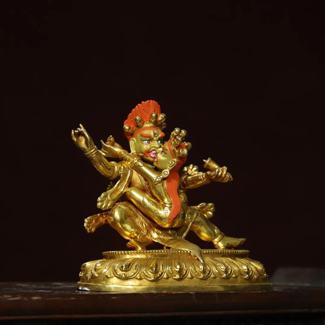 

12-дюймовая немецкая народная старая бронза с позолоченной росписью лица с высоким рельефом Яб-Юум Сидящий Будда Счастливый Будда Зал поклонения