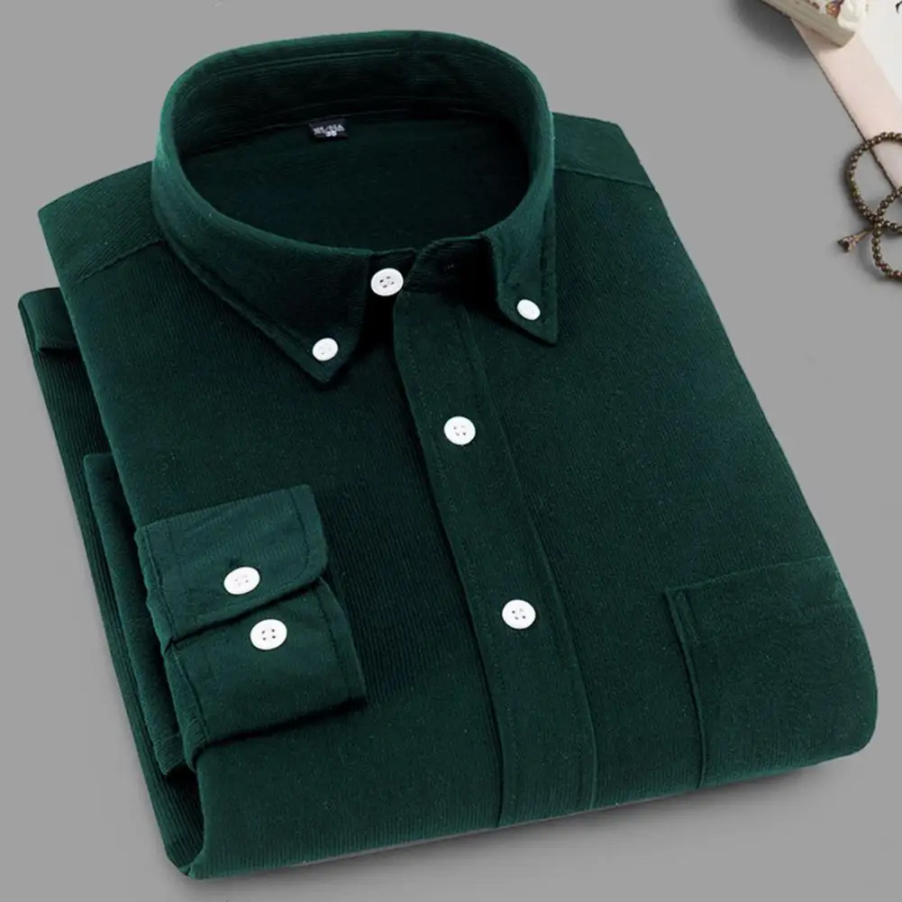 3XL Autumn And Winter Velvet Thickened Large Size Corduroy Casual Non-iron Men\'s Long-sleeved Shirt High Quality Solid Color