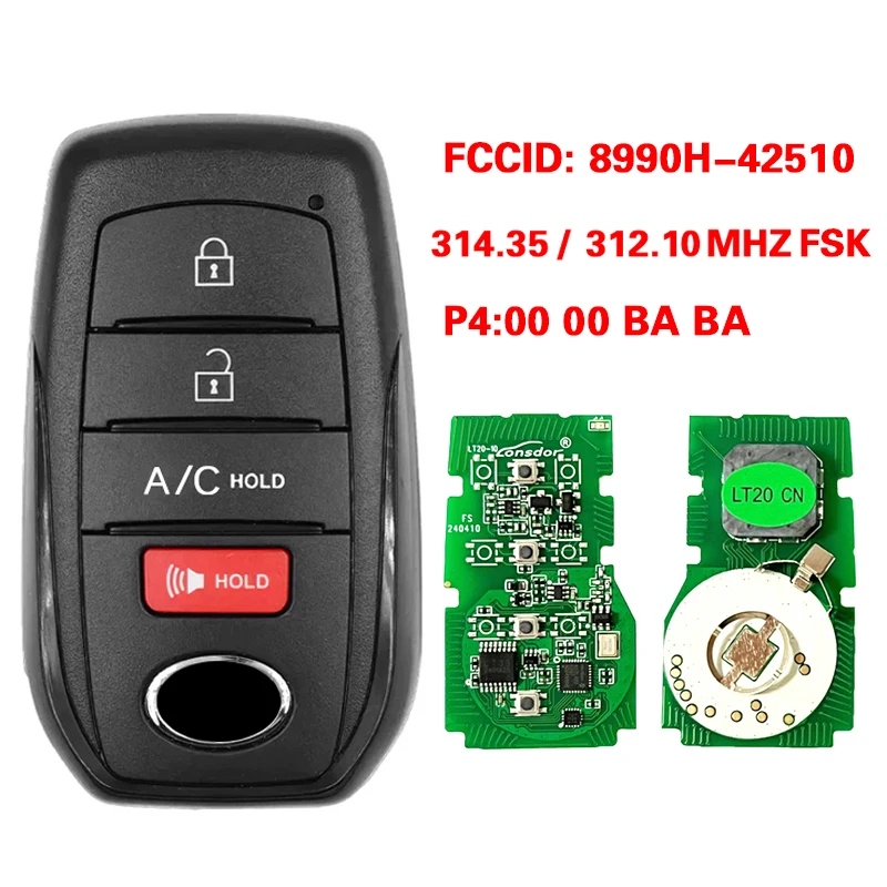 CN007325 Aftermarket Key For Toyota bZ4X 2023 Smart Remote Key 4 Button 8990H-42510 HYQ14FBX 314.35-312.10 MHZ P4:00 00 BA BA