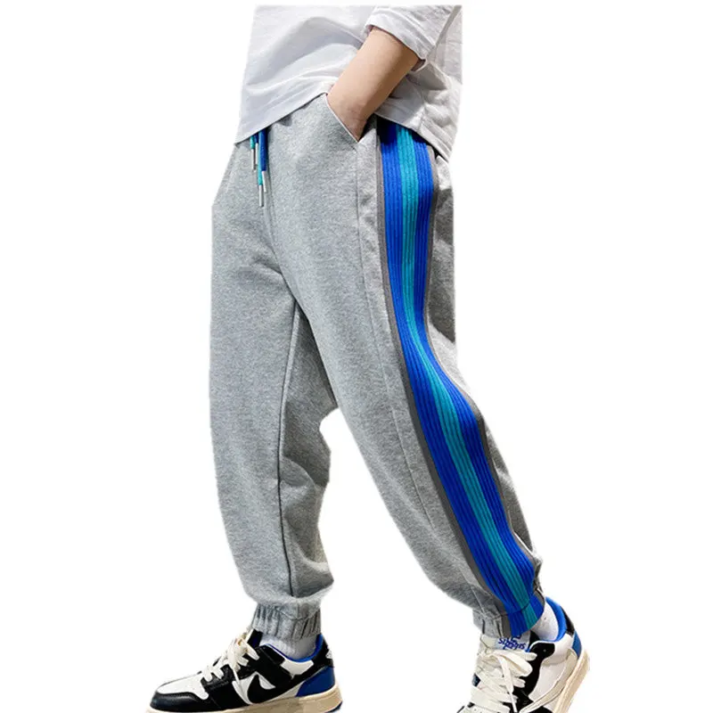 

New Casual Teens Boy Cotton Sports Pants Side Striped Trousers For Kids Elegant Sweatpants Size 5 6 7 8 9 10 11 12 13 14 Years