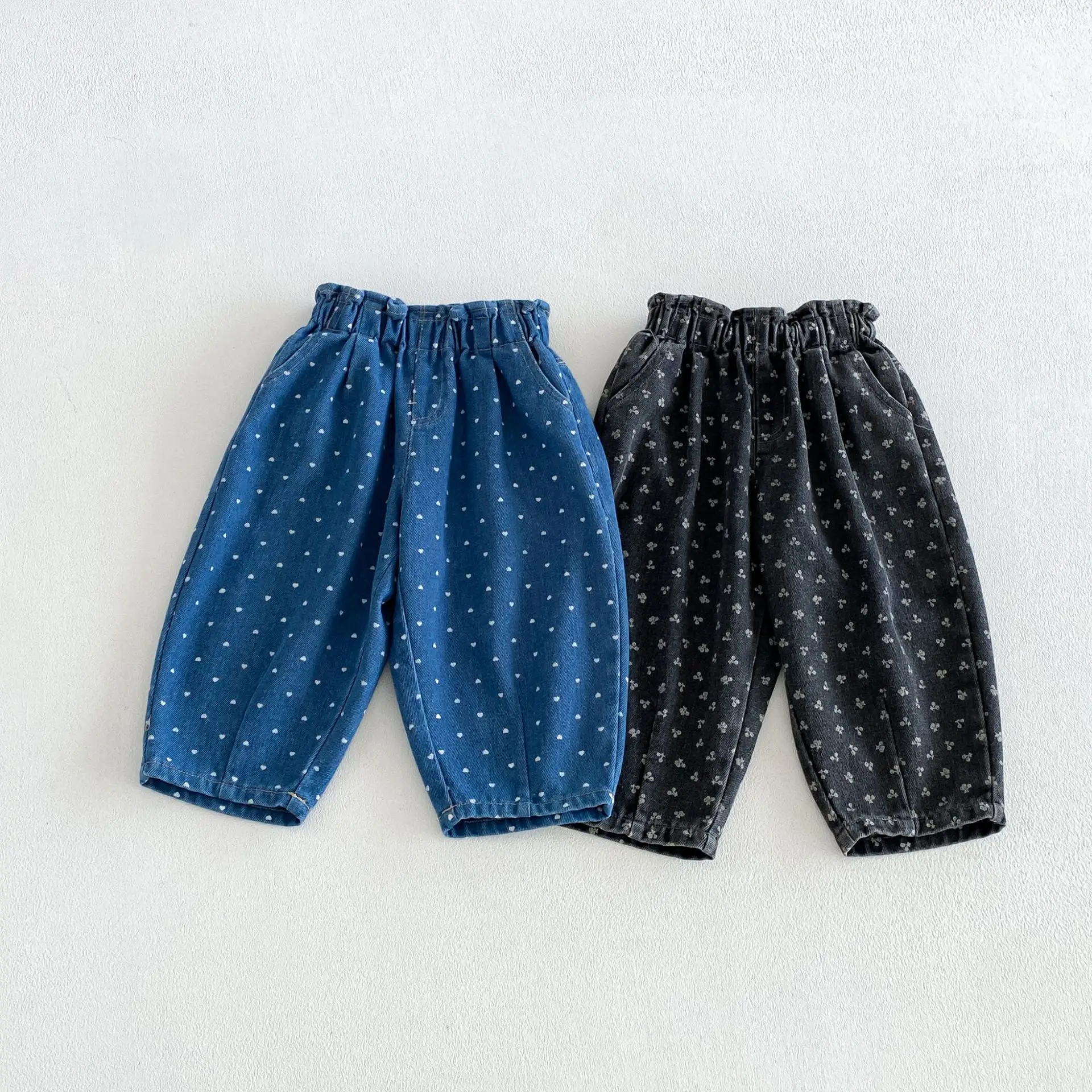 Fashion Girls Baby Spring Autumn Jeans Pants Love Printed Casual Harem Denim Pant Clothes Kids Children Birthday Clothes Trouser