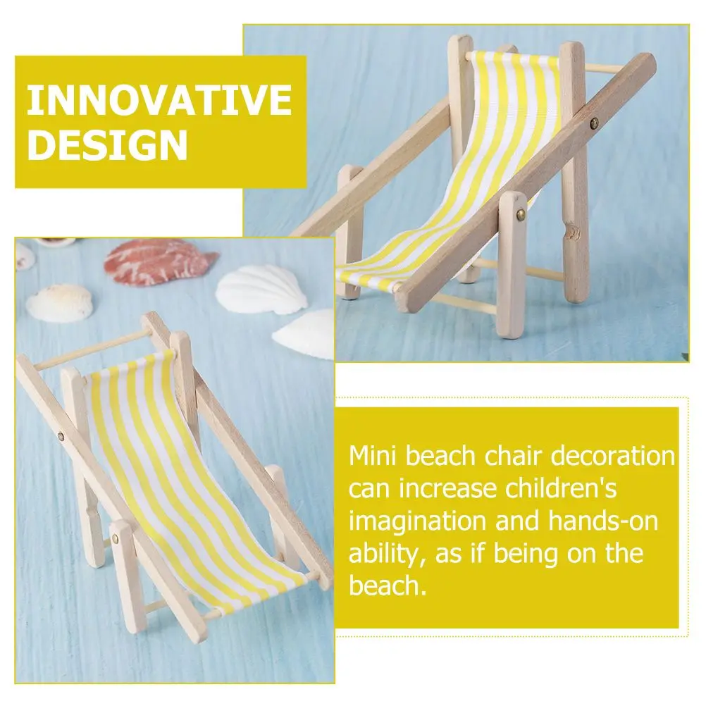 3 pçs mini modelo de móveis altamente simulado cadeira de praia seguro casa brinquedos dobrável pequeno design listrado pano de madeira