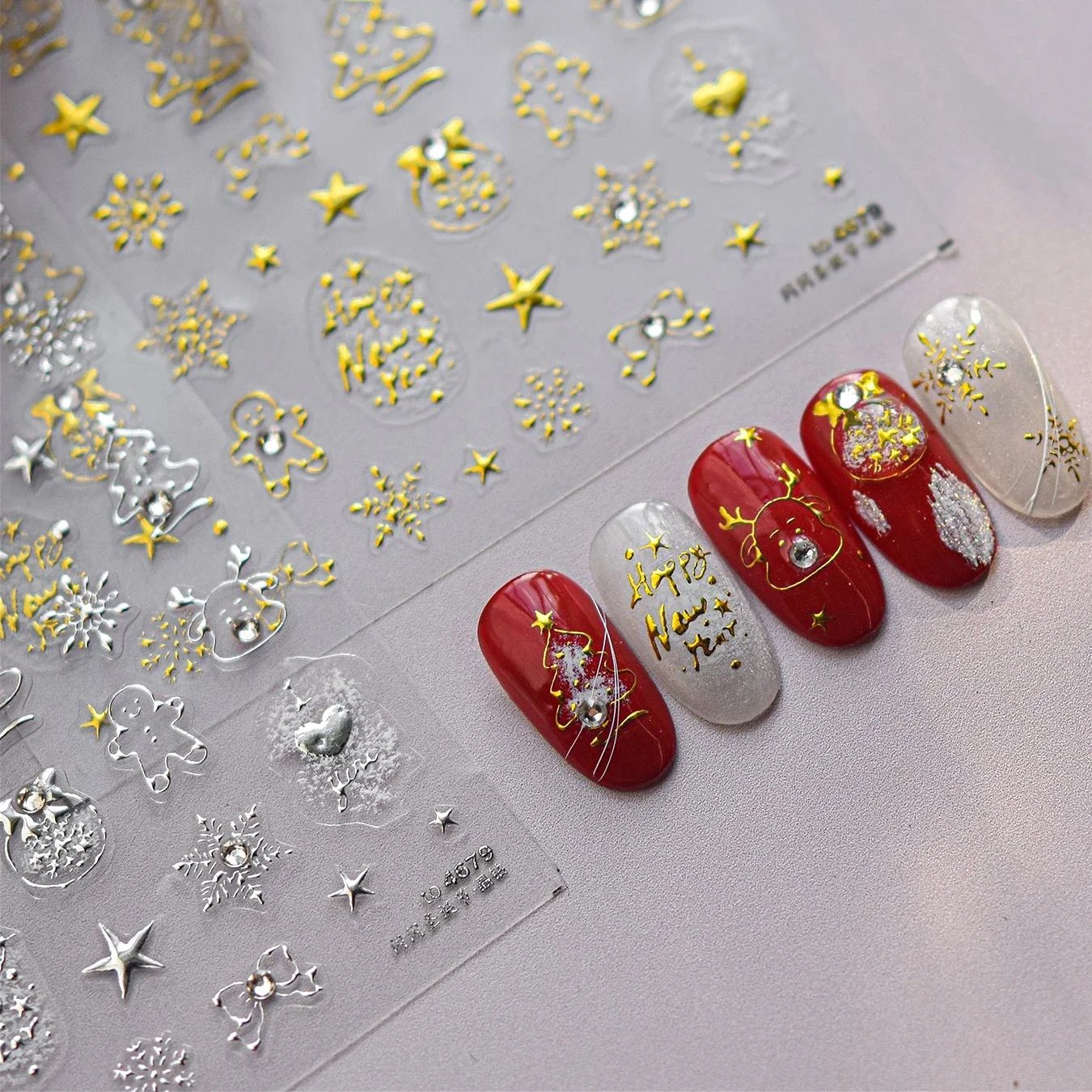 Gold Silver Christmas Tree Bowknot Wreath Star Heart Snowflake Deer Rhinestone Pearl Winter DIY Nail Art Sticker Manicure Decals