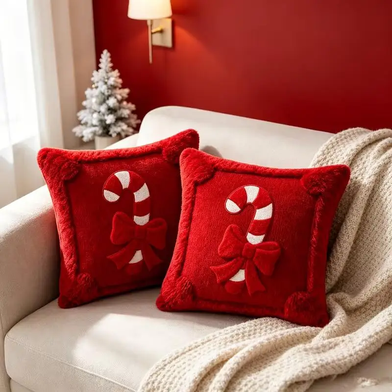 Christmas Decoration Pillow Cover Xmas Candy Santa Claus Decoration Pillowcase Soft Cushion Cover For Sofa Bed Home Decor
