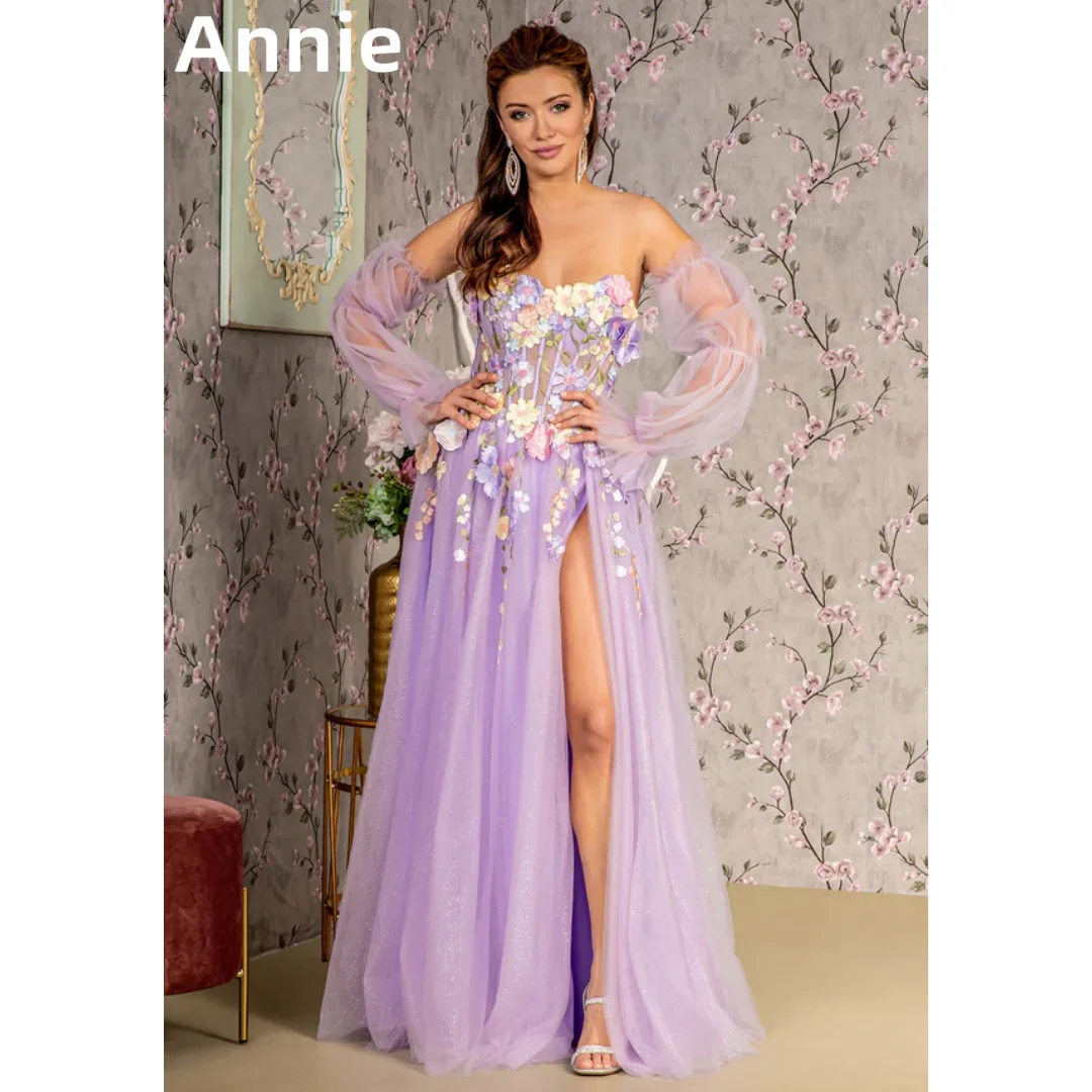 

Annie Lavender Purple Prom Dresses 3D Flower Embroidery Graduate Evening Dresses Glitter Tulle Party Dresses 2024فساتين السهرة