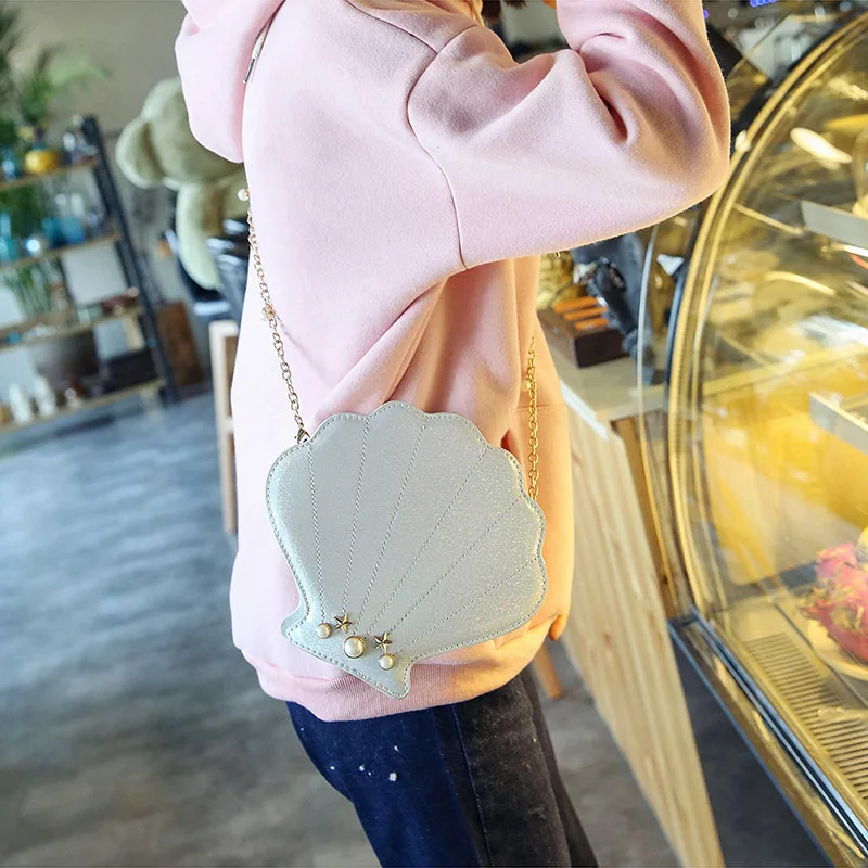 New Summer Lovely Laser Pearl Shell Bag Women Fashion PU Single Shoulder Oblique Crossbody Bag Ladies All Matching Bag BG059