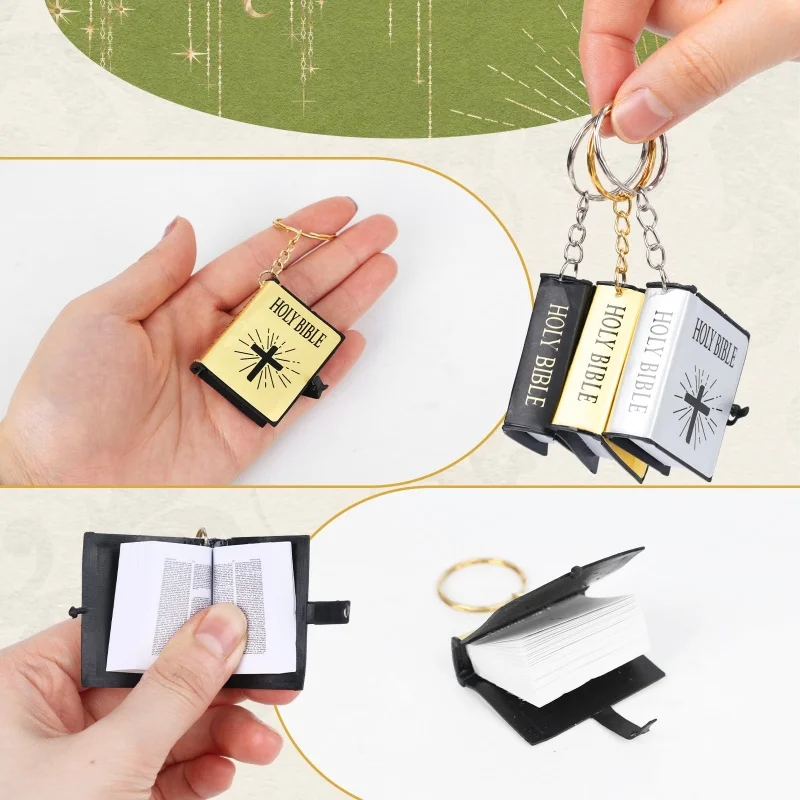 Neue 10er-Pack Bibel-Schlüsselanhänger: Miniatur-Bibel mit Gebetsbotschaften – Handtaschenanhänger, Kirchengedenkgeschenk – Detail 3
