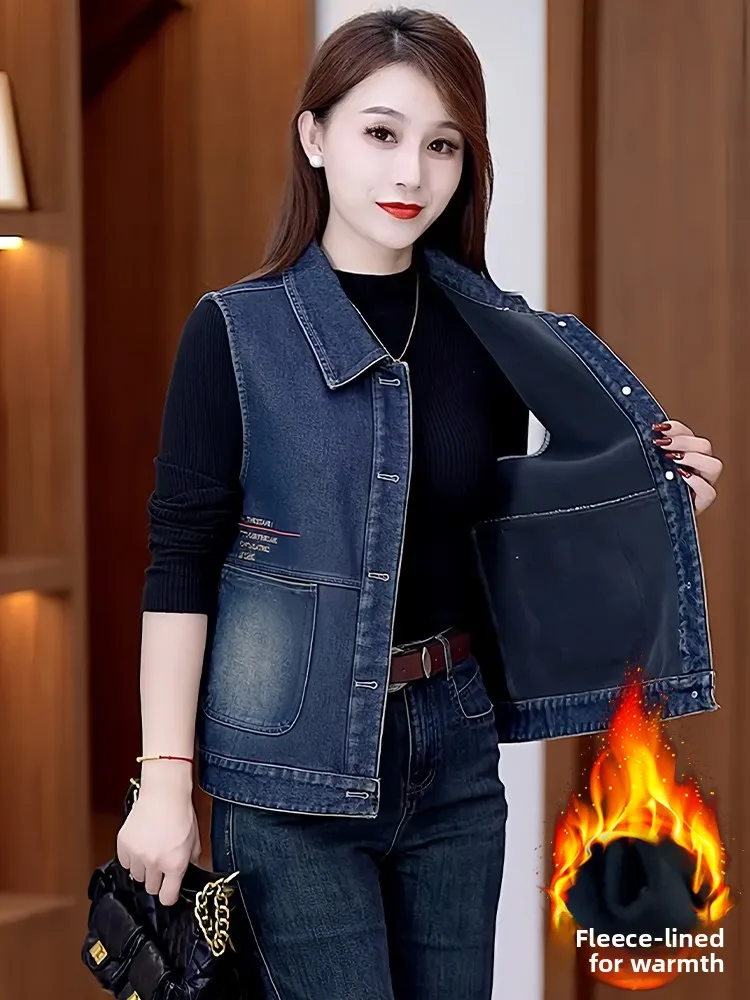 ファイオナブル・ティエンデッド・デニムベスト レディース オルト・スヴェル・ジャエ 冬新作 スレ通勤 スレカラー シングルボタン クロ...