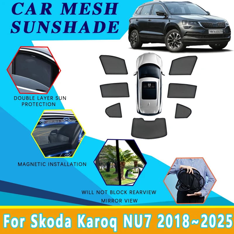 

Сетчатые солнцезащитные козырьки для Skoda Karoq NU7 2018-2025, защита от солнца, теплоизоляция, магнитные боковые окна, защитные шторы, автомобильные аксессуары