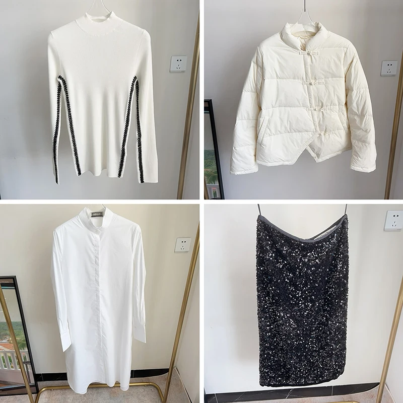 

Chinese Sle Pure Base irt Sequin Skirt down Jaet Slim Fit Long Sve Cotton Women's Faion Premium irt