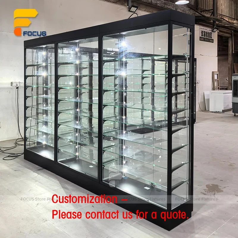 custom.Frameless Display Cabinet Custom Design Lockable Sliding Glass Door Structure Modern Retail Tempered Glass Showcase