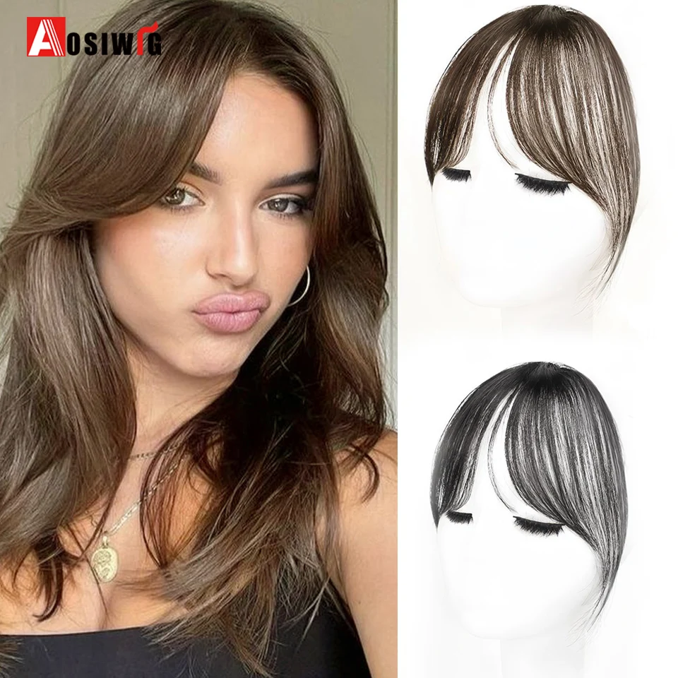 100% Human Hair Bangs Side Fringe With Temples for Women 3D Middle Part False Bangs Clip-in Extensions Hair Accessories Hairpiec