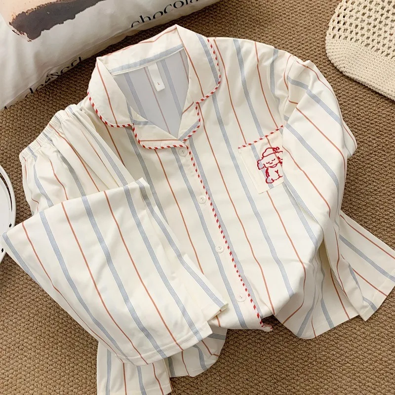 

Two-piece Set of Women's Pajamas: Casual, Fashionable, Cartoon Dog Embroidery, Cute and Adds To The Charm of Pajamas for Women