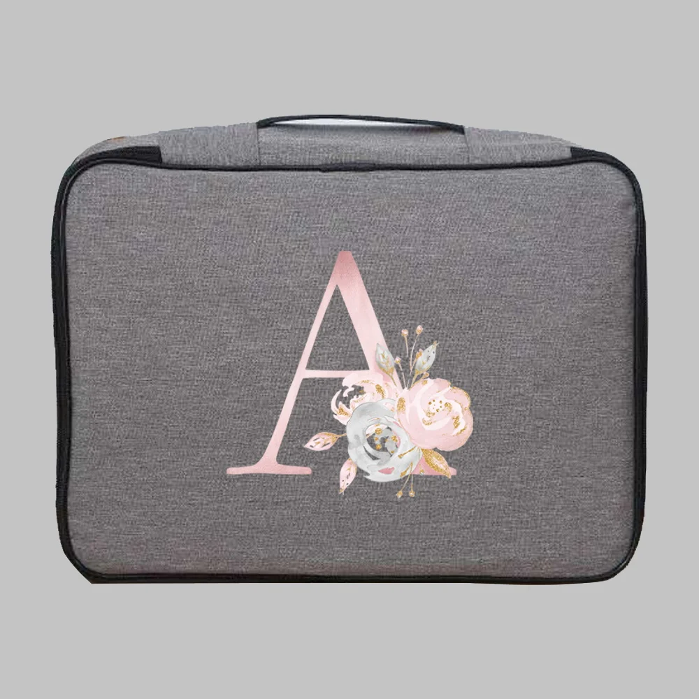 Document Storage Bag Organizer Files Folder Ticket Credit Card Certificates Handbag Pink Flower Letter A B Accessories Supplies