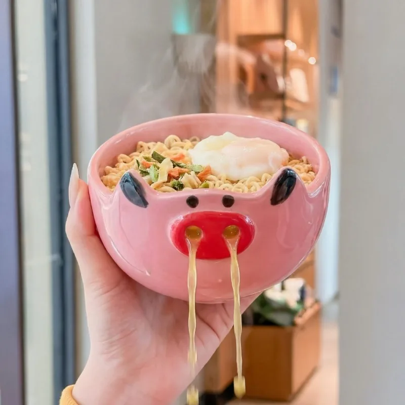 Nordic Cute Pig Shape Ceramic Instant Noodle Bowl Ornament Living Room Dining Table Drain Rice Bowl Fruit Bowl Crafts Decoration