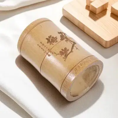 Bamboo Pen Cup Chinese Style Brush Holder Desktop Organizer for Pens Makeup Brushes Stationery Storage Bamboo Carving Desk Decor