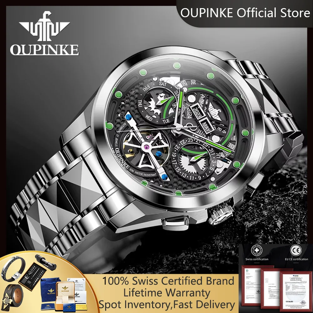 

OUPINKE 3249, механические часы для мужчин, роскошные швейцарские сертифицированные брендовые мужские автоматические наручные часы, мужские часы с маховиком и скелетом