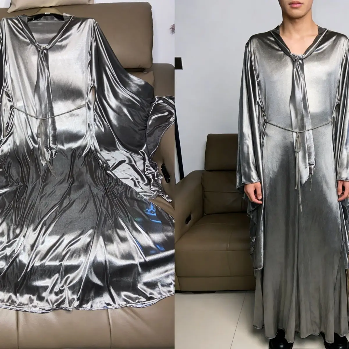 Handmake Man Elegant Long Silky Touch Pajama Dress Shower Hotel Use