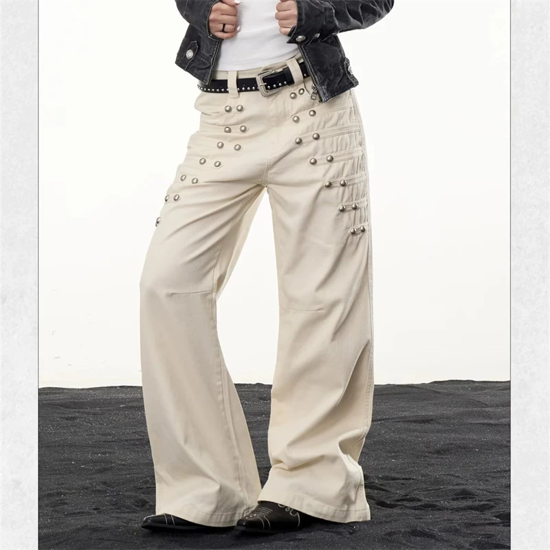 Women's Button Decoration Casual Pants 90s Street Y2k Girl Wide Leg Bottoms Unisex Sweatpants Female High Waist Trousers