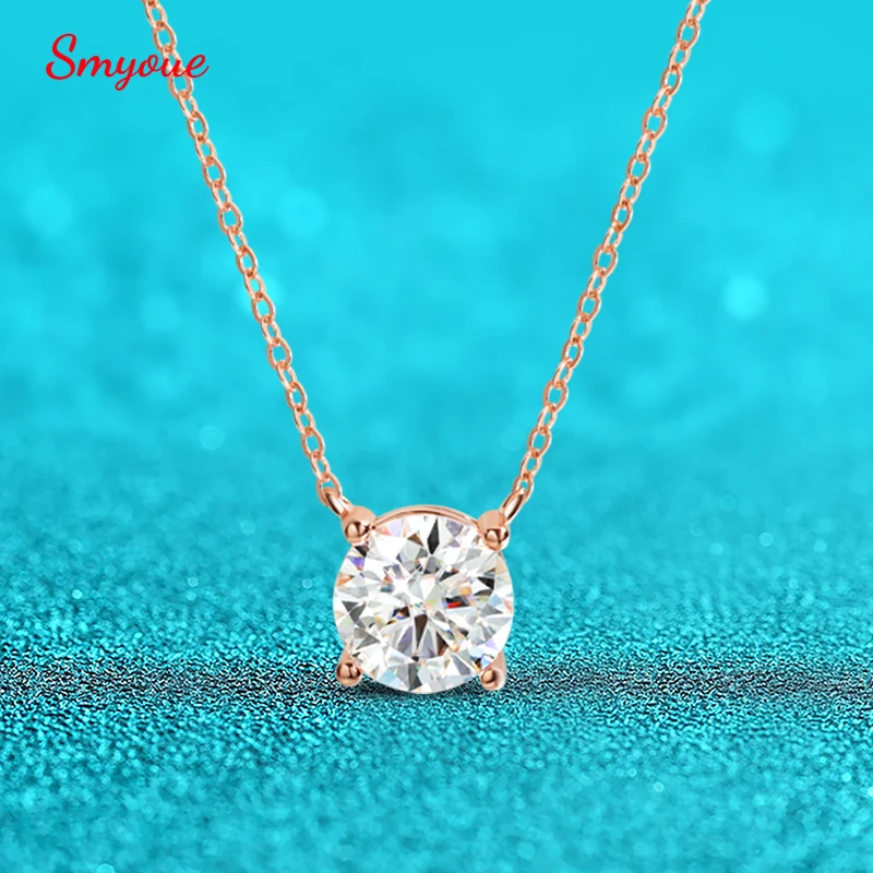 

Smyoue 1-5CT Rose Gold Color Moissanite Necklace for Women D Color Sparkling Classic Lab Diamon Pendant Sterling Silver 925 100%