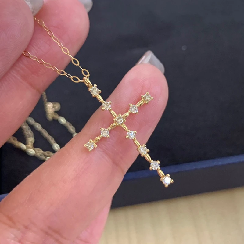 Aazuo 18K Yellow Gold Real Natrual Diamonds Classic Cross Pendent With Chain Necklace Gift For Women Wedding Engagemet Party