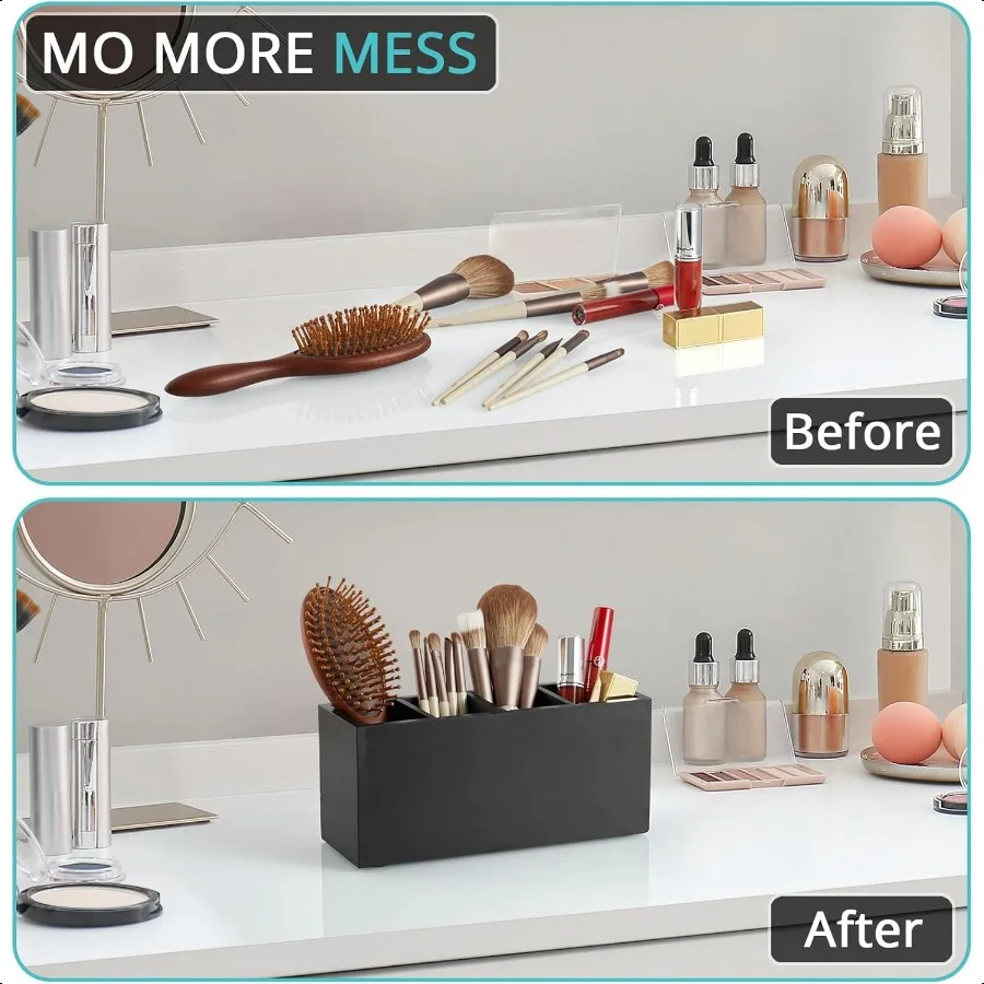 حامل قلم رصاص لمنظمي المكتب الخشبي والملحقات مع 4 فتحات لحامل فرشاة المكياج على سطح الطاولة أورجاني