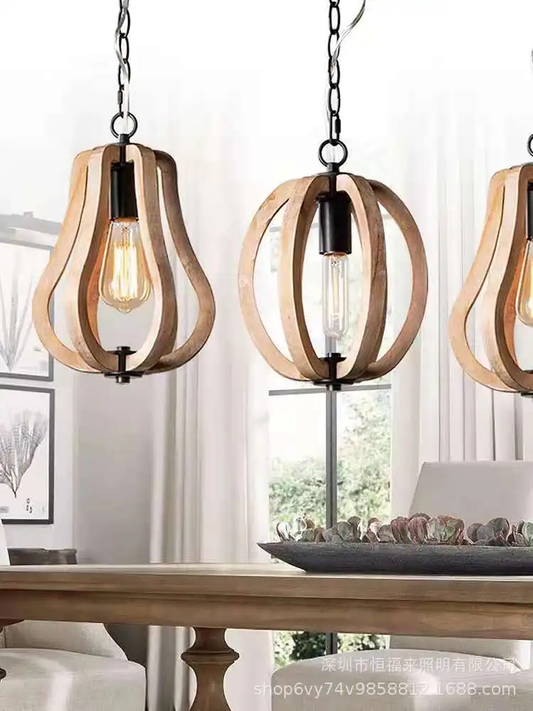 Cross-border special American country wood art small chandelier restaurant corridor dining bar bar staircase installed lamps