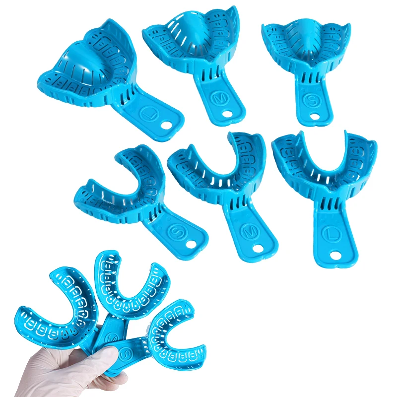 6Pcs Dental Impression Tray S/M/L Plastic Dental Implant Tray Teeth Holder Full Mouth Removable Partial Mold Tray