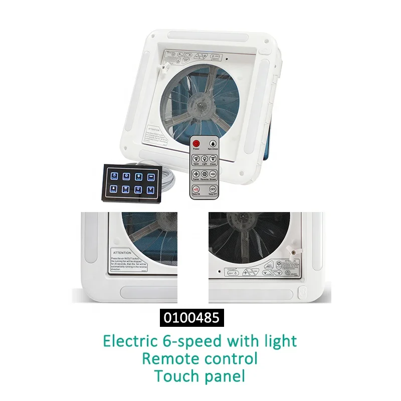 HEYRV DC12V 280MM RV Roof Vent Fan With LED Light & Remote Control Panel Electric Control Caravan Skylight