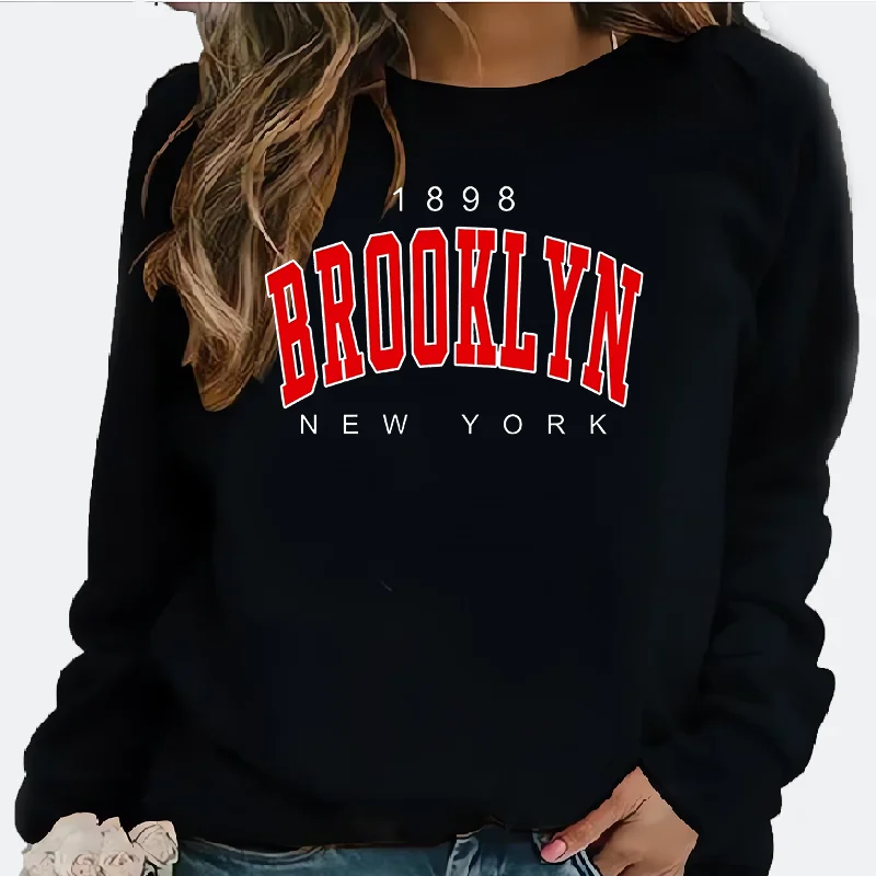 New Women's Hoodie European Brooklyn Red Letter Printed Crew-neck Hoodie Sweatshirt  Streetwear Women Aesthetic