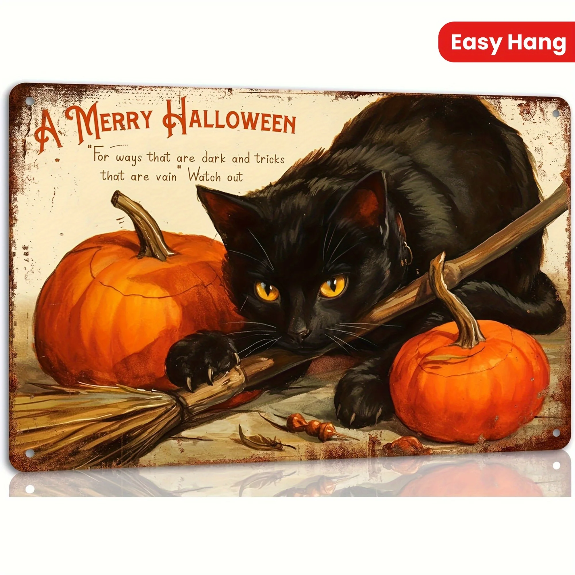 Charming Black Cat& Pumpkin Metal Wall Art- Versatile Iron Decor for Halloween, Christmas& More- Easy Hang  Sign Home, Offic