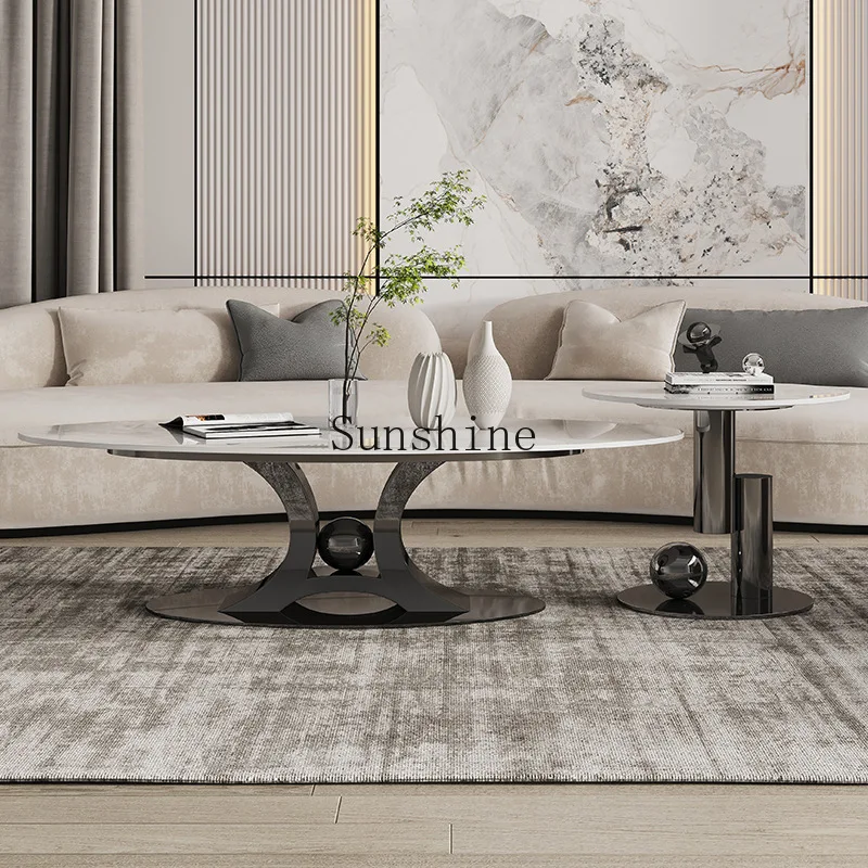 

Italian rock slab coffee table high-end design stainless steel modern light luxury simple living room home